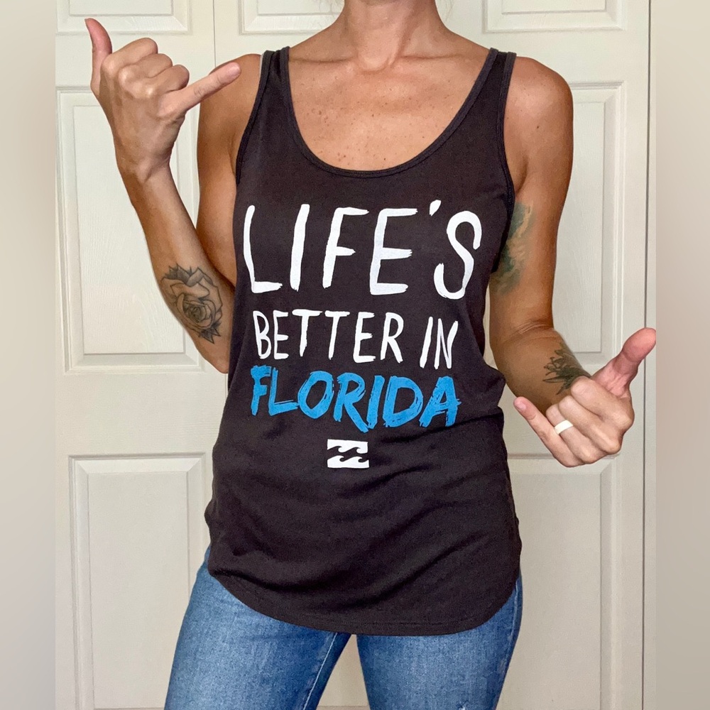Billabong Black and Blue Graphic Tank Top